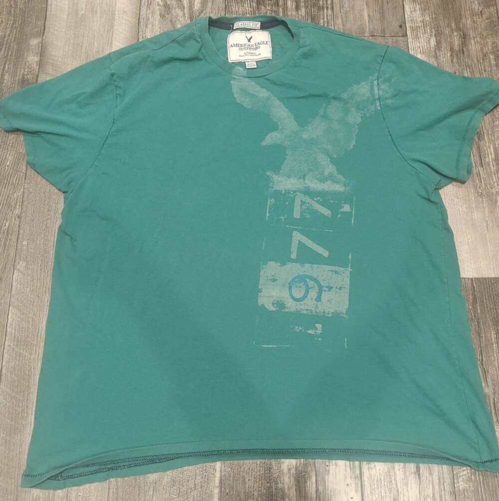 American Eagle Graphic T-Shirt Size XXL Teal 1977 Eagle Logo Classic Fit